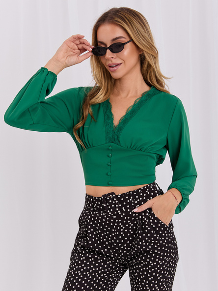 Zelená crop halenka AGATHIELLE s knoflíky