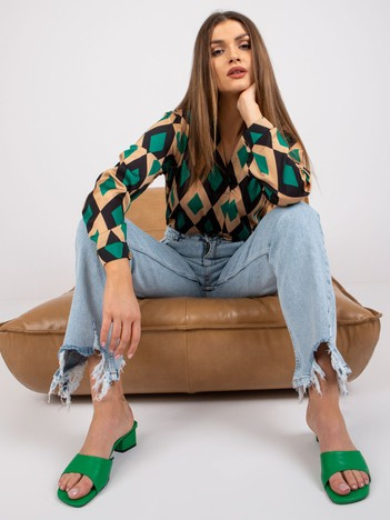 Černo-zelená geometrická halenka AMAYELLE