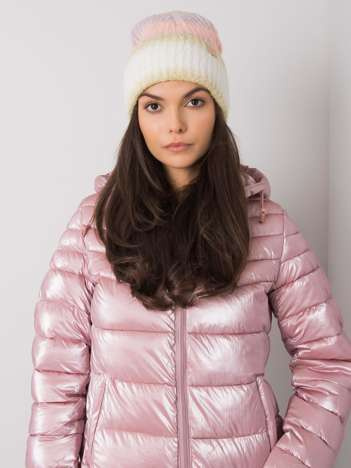 Broskvová dvoubarevná ombré beanie čepice s vlnou – STELLA