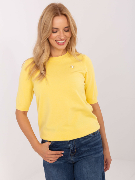 Žlutý plus-size svetr PURIFICACIÓN s broží M