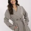 Béžovo-tmavě šedý kabát ITALY MODA s páskem – OPHENA
