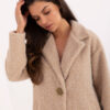 Béžový dámský kabát s kapsami a měkkým povrchem – PERARIA