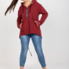 Vínová propínací mikina plus size s náplety – RINELIA