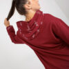 Vínová propínací mikina plus size s náplety – RINELIA