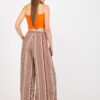 Hnědo-bílé široké viskózové kalhoty SUBLEVEL s pruhy – LAVYRA