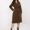 Hnědý dlouhý kabát ITALY MODA s páskem – OPHYSSA