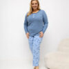 Šedomodré bavlněné pyžamo SYNNØVE plus size s růžemi