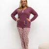 Tmavě růžové bavlněné pyžamo GIUSEPPA plus size s kapsičkou
