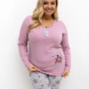 Tmavě růžové bavlněné pyžamo FILIZ plus size s blůzou a kalhotami