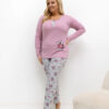 Tmavě růžové bavlněné pyžamo FILIZ plus size s blůzou a kalhotami