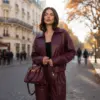 Vínová bunda z eko kůže s límečkem RUE PARIS – QUNEATTA