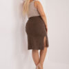 Camelovo-černá úpletová plus size midi sukně s rozparky – DEDALIA