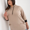 Tmavě béžová plus size mikina NOVELLA s kapucí a kapsami
