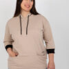 Tmavě béžová plus size mikina NOVELLA s kapucí a kapsami
