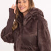 Tmavě hnědá péřová zimní bunda s kožešinovými vsadkami – TALETTA
