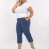 Tmavě modré kalhoty 3/4 plus size s pružným pasem – FENALIA