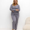 Tmavě šedé bavlněné pyžamo JONIDA plus size s rozepínací blůzou
