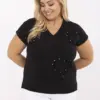 Černý plus size top CORDEVINA s perlami