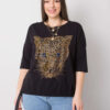 Černý plus size top HERMELIS se zlatou aplikací