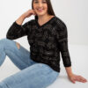 Černý plus size top LINETTA s lesklým vzorem
