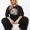 Černá plus size halenka MAGNOLIS s květem
