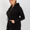Černá dlouhá propínací mikina plus size s kapucí – YVAELIA