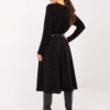 Černá rozšířená žebrovaná sukně pod kolena – QELELIA