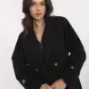 Černý kabát ITALY MODA s vázacím páskem – OPHENA
