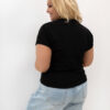 Černé plus size tričko GISELIA s plastickou květinovou aplikací