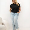 Černé plus size tričko GISELIA s plastickou květinovou aplikací