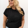 Černé plus size tričko GISELIA s plastickou květinovou aplikací