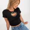 Černý crop top HEARTGEM s kamínky