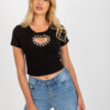 Černý crop top HEARTGEM s kamínky