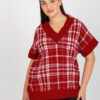 Tmavě červená pletená vesta ŽANETE Plus size s výstřihem V