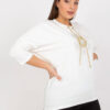 Ecru plus size mikina APHELIS s třpytivým motivem