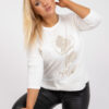 Ecru plus size mikina CASARINE s péřovým potiskem