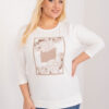 Ecru plus size top IVORETTA s květinovým panelem