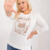 Ecru plus size top IVORETTA s květinovým panelem
