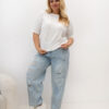 Ecru plus size tričko PAVIELA s vyšívaným motivem