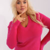 Fuchsiový plus-size svetr SIMONNE s ozdobnými knoflíky
