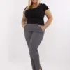 Grafitové elegantní kalhoty Plus size s pružným pasem – FENINA