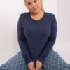 Tmavě modrý plus size svetr LARYSA se žebrovaným lemem
