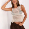 Světle béžový ažurový crop top ALVERETTA