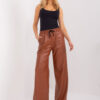 Světle hnědé široké kalhoty z eko kůže – BASETTA