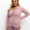 Světle růžové bavlněné pyžamo ROZÁLIA plus size s kalhotami