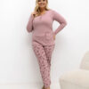 Světle růžové bavlněné pyžamo GIUSEPPA plus size s květinami