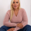 Světle růžový plus-size svetr SIMONNE s výstřihem V