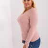 Světle růžový plus-size svetr SIMONNE s výstřihem V