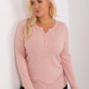 Světle růžový plus-size svetr ZEHRA s žebrovanými lemy