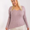 Světle růžový melírovaný plus size svetr MAJDA s výstřihem do V